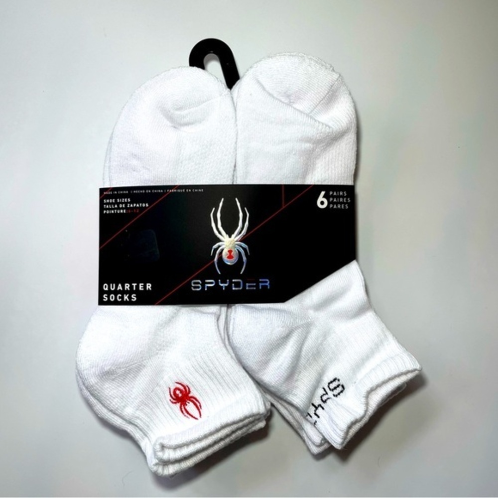 Spyder men’s quarter socks 6 pairs size 6-12 white black red
